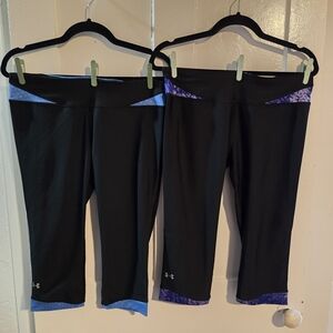 Under Armour Black Capri Leggings with Blue and Purple Details, Size Medium Cute